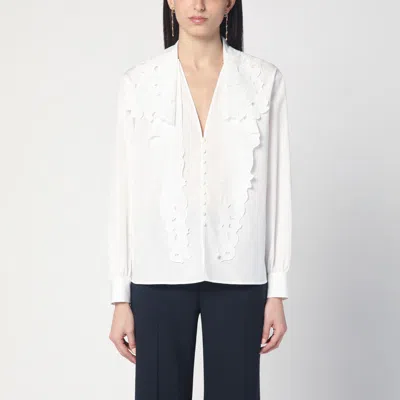 CHLOÉ CHLOÉ WHITE SHIRT WITH EMBROIDERED BOW TIE