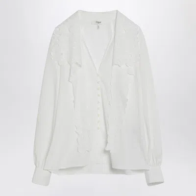 CHLOÉ CHLOÉ  WHITE SHIRT WITH EMBROIDERED BOW TIE