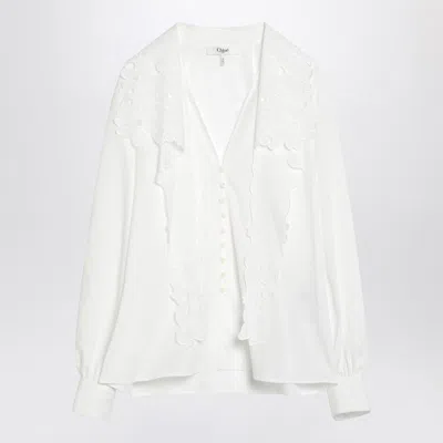 Chloé Cotton Shirt With Embroidered Collar In White