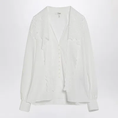 CHLOÉ CHLOÉ WHITE SHIRT WITH EMBROIDERED BOW TIE WOMEN