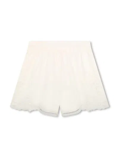 Chloé Kids' Embroidered-design Organic Cotton Shorts In White