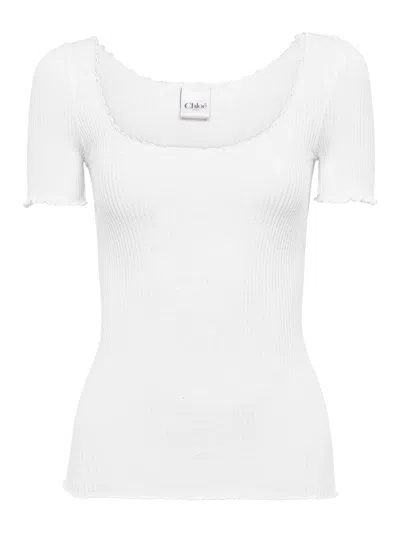 CHLOÉ CHLOÉ WHITE SILK & NYLON TOP