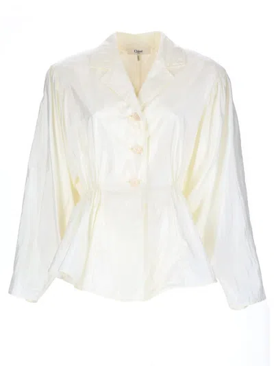 CHLOÉ WOMEN WHITE SOLID NOTCHED LAPEL TOP, L LUXURY TOPS FOR WOMEN DARVEYS