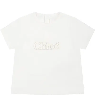 Chloé Kids' White T-shirt For Baby Girl With Logo In Biancosporco