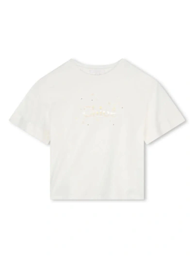 Chloé Kids' White T-shirt With Logo And Stars Print