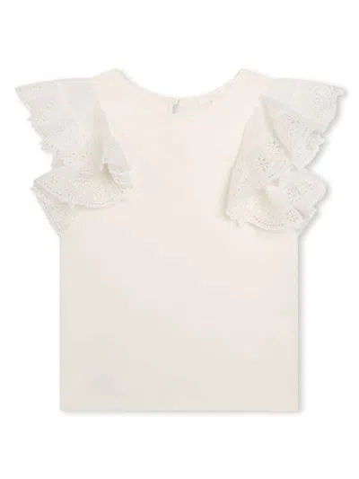 Chloé Kids' White Top With Embroidered Ruffles