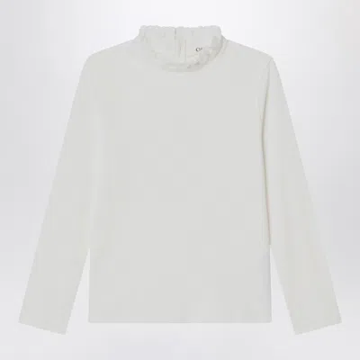 Chloé White Top With High Neck And Ruffles