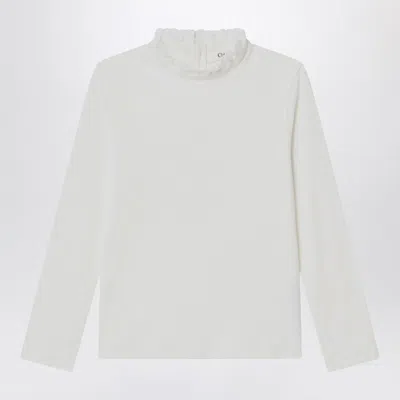 CHLOÉ WHITE TOP WITH HIGH NECK AND RUFFLES