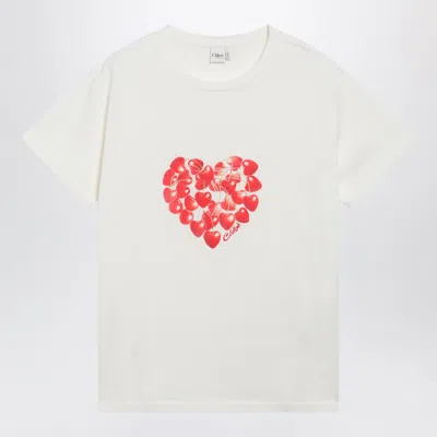 Chloé White T-shirt With Cherry Logo Print