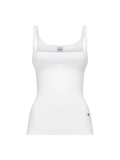 Chloé White Tubular Cotton Fitted Tank Top