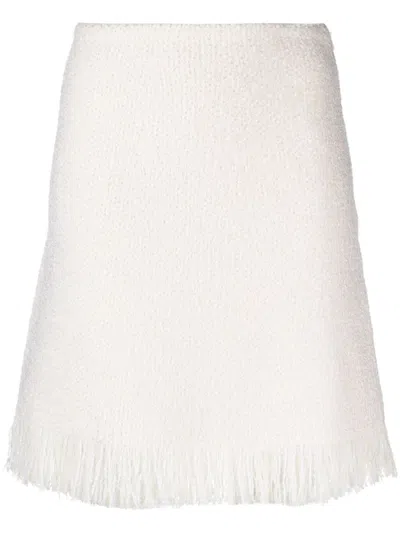 Chloé White Tweed Fringed Mini Skirt In Neutrals