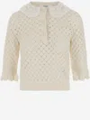 Chloé Women Ivory Knit Polo Shirt With Lace Collar In Neutral