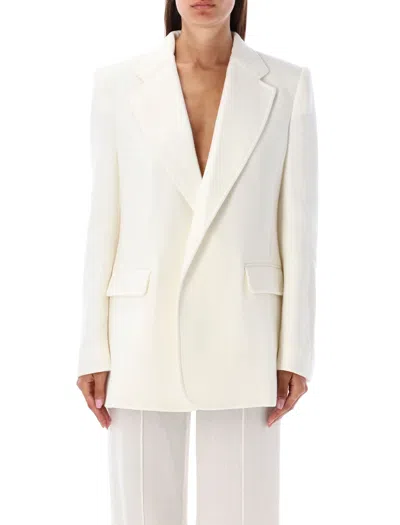 Chloé White Wool Blazer For Women With V-neck, Front Pockets, And Strong Shoulders For Fw23