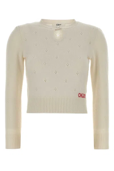 Chloé Chloe White Wool Blend Sweater In Neutral