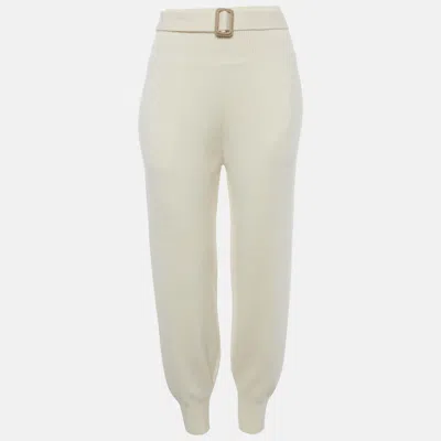 Pre-owned Chloé White Wool Rib Knit High Waisted Trousers L