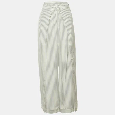 Pre-owned Chloé White/blue Striped Silk Tie Detail Trousers M