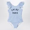 Chloé White/blue Striped Swimsuit With Logo