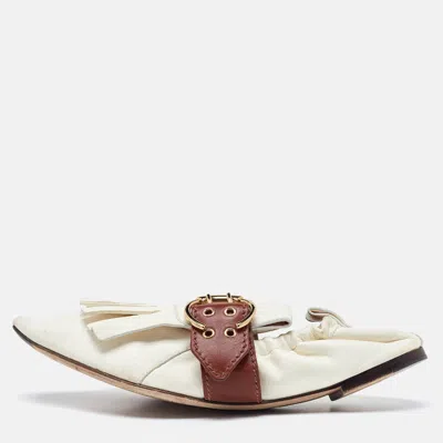 Pre-owned Chloé White/brown Leather Fringe Ballet Flats Size 41