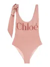 Chloé Maxi Logo Knotted Strap One-piece Swimsuit In Multi