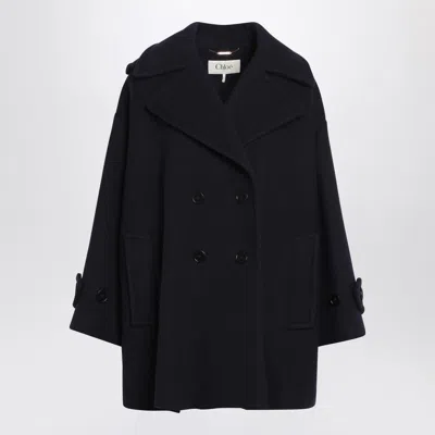 CHLOÉ WIDE BLUE DOUBLE-BREASTED COAT