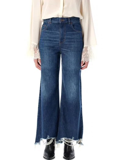 Chloé High-rise Wide-leg Raw-hem Denim Trousers In Night Blue