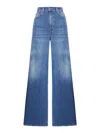Chloé Blue High Waisted Jeans With Wide Leg And Logo Patch On The Rear In Denim Woman In Blue