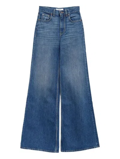 Chloé Blue High Waisted Jeans With Wide Leg And Logo Patch On The Rear In Denim Woman