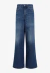 Chloé Blue High Waisted Jeans With Wide Leg And Logo Patch On The Rear In Denim Woman In Blue