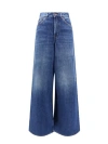 Chloé Blue High Waisted Jeans With Wide Leg And Logo Patch On The Rear In Denim Woman In Blue