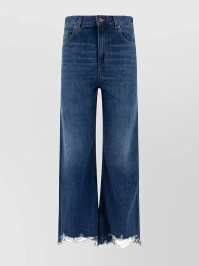 Chloé High Waist Wide-leg Cropped Jeans With Raw Hem In Night Blue