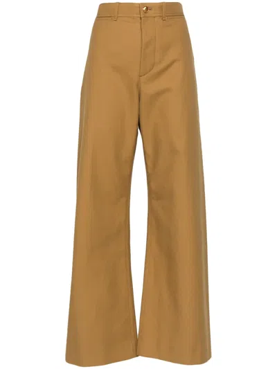 Chloé Cotton Drill Cropped Wide-leg Trousers In Beige