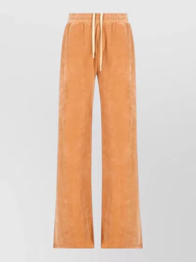 Chloé Wide Leg Velvet Lounge Trousers Elastic Waist In Orange