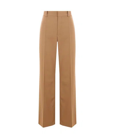 Chloé Wide-leg Wool Casual Pants In Brown