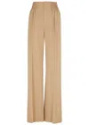 Chloé Shirred High-rise Wool Gabardine Wide-leg Pants In Beige