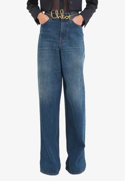 Chloé Wide-leg Washed Jeans In Blue