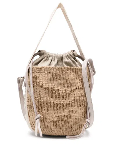 Chloé Wild Grey And Beige Logo Strap Woven Two-way Bag In Neutrals