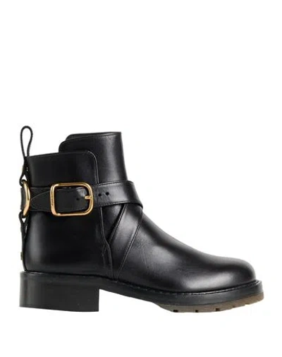 Chloé Woman Ankle Boots Black Size 5.5 Soft Leather In Animal Print