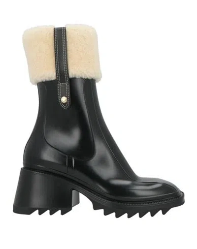 Chloé Woman Ankle Boots Black Size 6 Rubber, Shearling