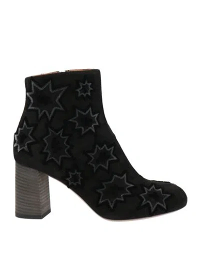 Chloé Woman Ankle Boots Black Size 7.5 Leather, Textile Fibers