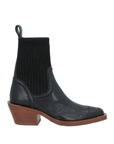 Chloé Woman Ankle Boots Black Size 7 Leather, Textile Fibers