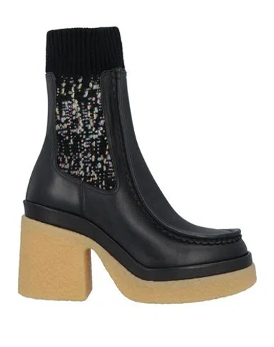 Chloé Woman Ankle Boots Black Size 11 Leather, Textile Fibers