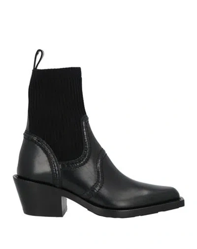 Chloé Woman Ankle Boots Black Size 7.5 Leather, Textile Fibers