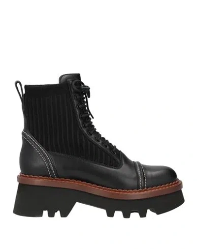 Chloé Woman Ankle Boots Black Size 8 Leather, Textile Fibers