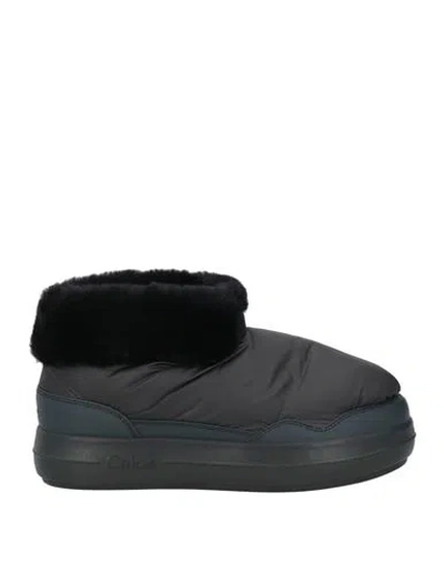 Chloé Woman Ankle Boots Black Size 8 Shearling, Textile Fibers