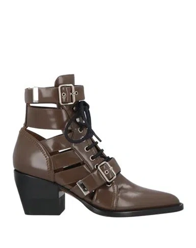 Chloé Woman Ankle Boots Brown Size 11 Leather In Brown