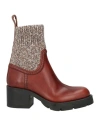 Chloé Woman Ankle Boots Brown Size 6 Soft Leather, Textile Fibers In Burgundy