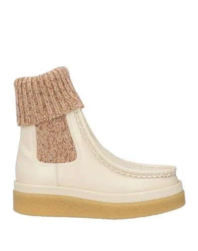 Chloé Woman Ankle Boots Cream Size 11 Soft Leather, Textile Fibers In White