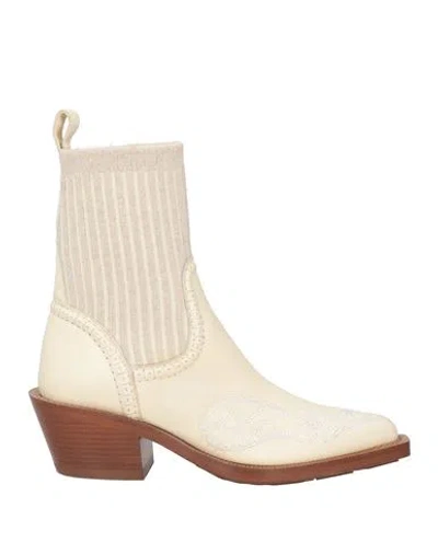 Chloé Woman Ankle Boots Cream Size 6 Leather, Textile Fibers In White