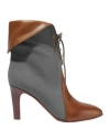Chloé Woman Ankle Boots Lead Size 8 Soft Leather, Textile Fibers In Gray