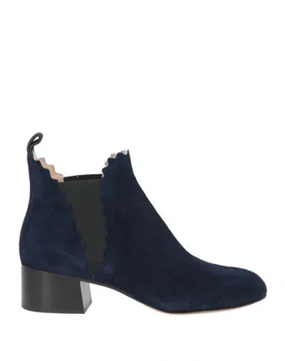 Chloé Woman Ankle Boots Navy Size 7 Leather In Animal Print